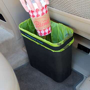 Carbage Can Premium Car Trash Can with Floor Mat Clip and Bag Securement Band | Keep Car Tidy with This 100% Water-Proof Car Trash Bin | Durable Car Garbage Can Suitable for Any Place in Your Vehicle