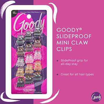 Goody SlideProof Classics Mini Claw Clips - 15 Ct, Assorted Neutrals, Hair Styling Accessories with Secure Grip, Chic Hair Accessories for Women & Men, For All Occasions, All Hair Types