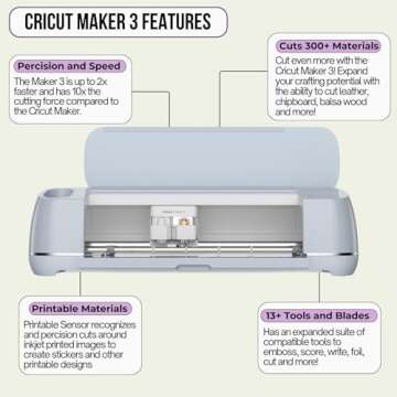 Cricut Maker 3 Cutting Machine with Rainbow Smart Vinyl Bundle - Electronic Craft Die-Cutting Machine with Variety Vinyl, Transfer Tape and Weeding Tools, Beginner Kit, Bluetooth Connectivity