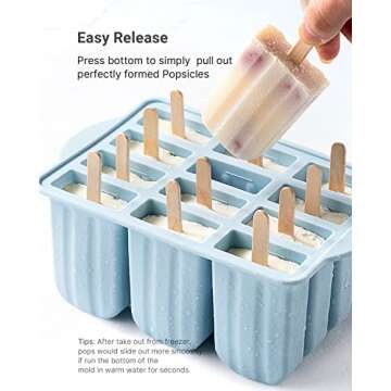 Popsicles Molds, MEETRUE 12 Pieces Silicone Popsicle Molds Easy-Release BPA-free Popsicle Maker Molds Ice Pop Molds Homemade Popsicle Ice Pop Maker with 50PCS Popsicle Sticks+Cleaning Brush