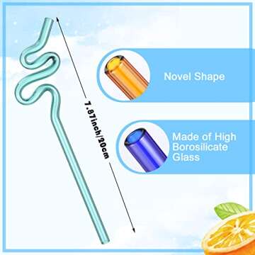 Gerrii 10 Pcs Wavy Glass Straws Twisty Straws Reusable Colorful Silly Glass Straws Bulk Christmas Glass Straw Gifts for Drinking Beverages Coffee Wine Drinks(Cool)