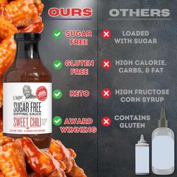 G Hughes Sugar Free, Sweet Chili Sauce - Gluten Free Dipping Sauces, Sugar Free Sauce, Keto Hot Sauce, Low Carb Red Chili Sauce, Spicy Chili Sauce - 18 oz (4 Pack)