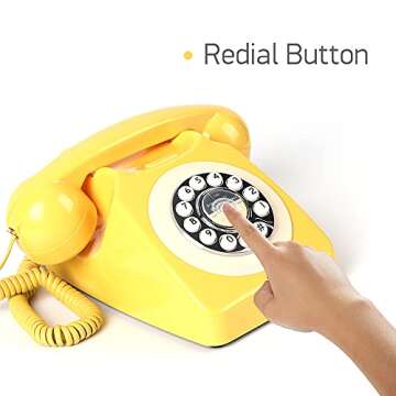 Rotary Phone, MCHEETA 1960's Retro Dial Phone, Classic Landline Phones with Redial Button, Vintage Corded Telephone for Home Decor, Fresh Yellow