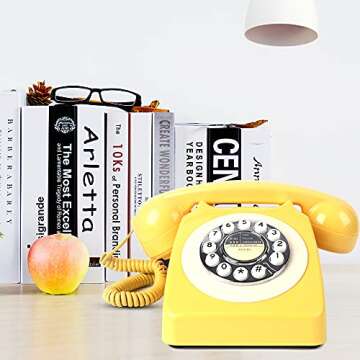 Rotary Phone, MCHEETA 1960's Retro Dial Phone, Classic Landline Phones with Redial Button, Vintage Corded Telephone for Home Decor, Fresh Yellow