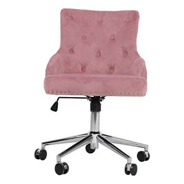 Irene House Modern Mid-Back Tufted Velvet Fabric Computer Desk Chair Swivel Adjustable Accent Home Office Task Chair Executive Chair with Soft Seat (Pink)