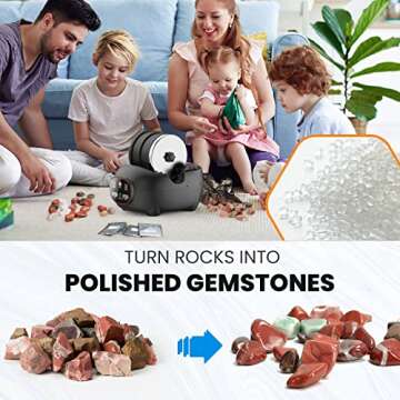 Professional Rock Tumbler for Adults and Kids, 3LB Large Capacity Rock Polisher, ,Ultra Durable Belt, Exclusive Reusable TPE Plastic Polish, 4 Polishing Grits，Christmas Hobby Projects gift for kids