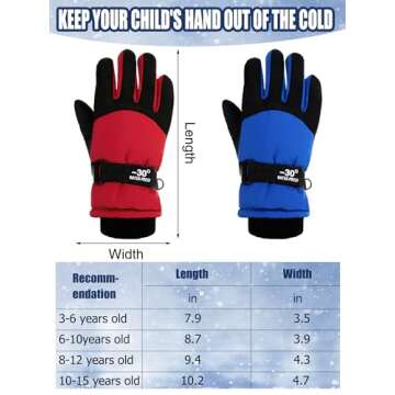 SATINIOR 2 Pairs Kids Waterproof Gloves Winter Warm Gloves Outdoor Thickening Ski Gloves Cold Weather Snowboard Gloves for Boys Girls (Red, Blue,6-10 Years)