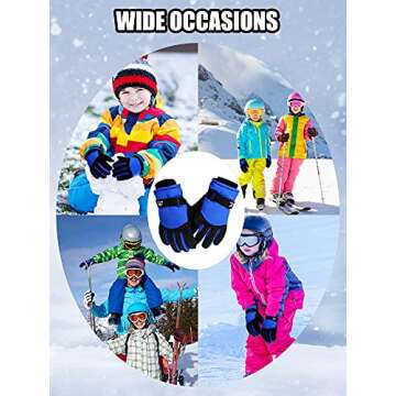 SATINIOR 2 Pairs Kids Waterproof Gloves Winter Warm Gloves Outdoor Thickening Ski Gloves Cold Weather Snowboard Gloves for Boys Girls (Red, Blue,6-10 Years)