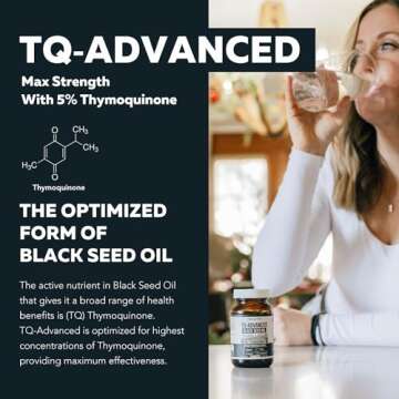 Black Seed Oil Capsules | 5% Thymoquinone - TQ-Advanced® | Maximum Strength - 500 mg of Oil per Capsule - 15:1 Oil Concentrate from Nigella Sativa, Raw Form, Vegan, Glass Bottle (60 Capsules)