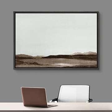 SIGNFORD Framed Canvas Wall Art Monochromatic Brown Mountains and Valleys Landscape Wilderness Oil Painting Impressionism Traditional Scenic for Living Room, Bedroom, Office - 24x36 inches