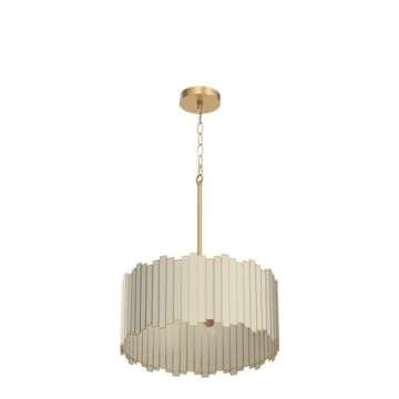 Durent Lighting Gold Drum Chandelier 4-Light Modern Drum Pendant Lighting Fixture with Cream Glass Shade, 16” Round Ceiling Hanging Light for Bedroom Dining Room Kitchen Foyer Entryway Living Room