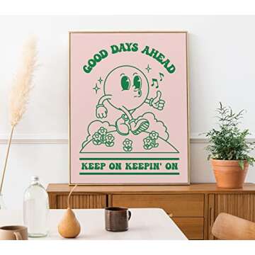 Retro Poster Wall Art Print, Retro Aesthetic Room Decor, Positive Quote Good Days Ahead Art Print, Pink Green Pastel Vintage Nostalgia Poster 12x16 inches