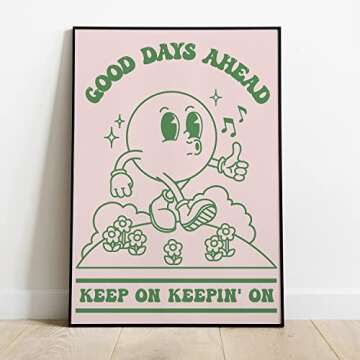 Retro Poster Wall Art Print, Retro Aesthetic Room Decor, Positive Quote Good Days Ahead Art Print, Pink Green Pastel Vintage Nostalgia Poster 12x16 inches