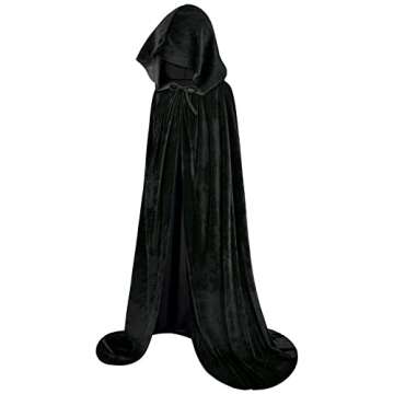 Sarfel Black Cape with Hood Black Hooded Cloak Witch Cape Vampire Cape Velvet Cape Black Robe Costume Wizard Cloak with Hood