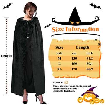 Sarfel Black Cape with Hood Black Hooded Cloak Witch Cape Vampire Cape Velvet Cape Black Robe Costume Wizard Cloak with Hood