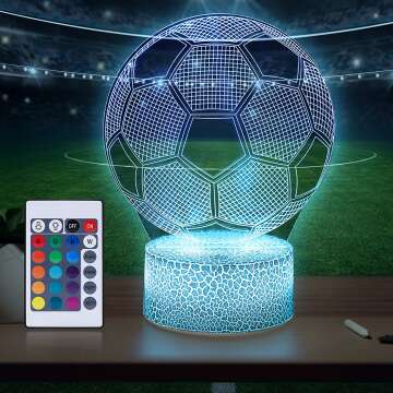 Soccer Gifts Night Light for Kids - 3D Football Lights with Remote