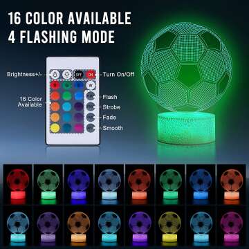 3D Soccer Night Light for Kids - Color Changing & Remote