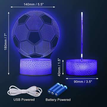 3D Soccer Night Light for Kids - Color Changing & Remote