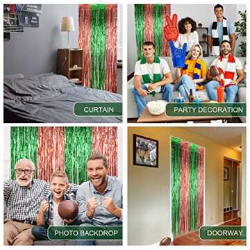 LOLStar 3 Pack Football Photo Booth Prop, Football Party Decorations, 3.3x6.6 ft Dark Green and Brown Foil Fringe Curtain Photo Backdrop for Super Ball Sunday Party, Football Themed Party Decoration