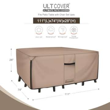 ULTCOVER Rectangular Patio Heavy Duty Table Cover - 600D Tough Canvas Waterproof Outdoor Dining Table and Chairs General Purpose Furniture Cover Size 111L x 74W x 28H inch