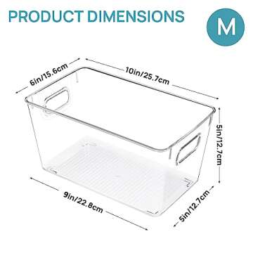 Vtopmart Clear Plastic Pantry Organizer Bins, 2 PCS Food Storage Bins with Handle for Refrigerator, Fridge, Cabinet, Kitchen, Countertops, Cupboard, Freezer Organization and Storage, BPA Free, Medium