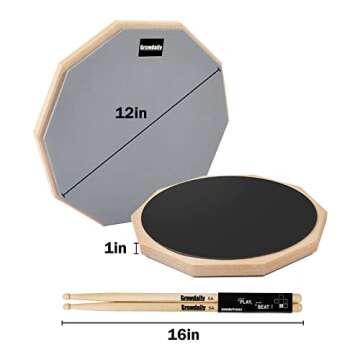 Drum Practice Pad for drumming drum pad and sticks 12 In,Sided With 2 Pairs/4 Maple 5A Drum Sticks & Storage Bag(Gray)