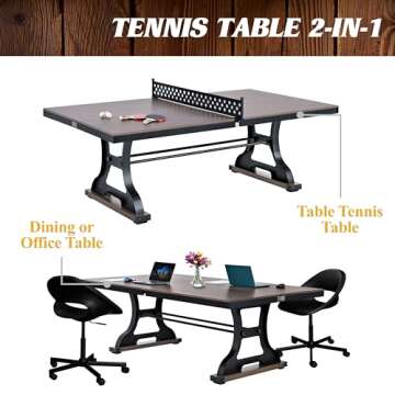 Barrington Billiards Coventry Indoor Table Tennis Table, 7-ft 2-in-1 Dining Table with Metal Net, Paddles, and Balls Included for Family Game Rooms