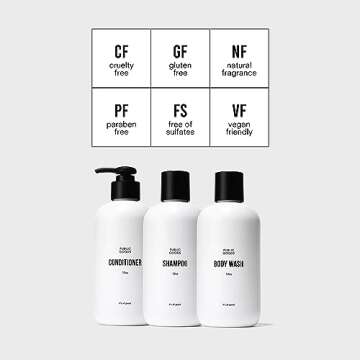 Public Goods Shower Essentials for Men and Women | Natural Shampoo, Conditioner & Body Wash | Made with Organic Essential Oils | Sulfate & Paraben Free | Vegan Friendly | 12 Fl Oz Bottles