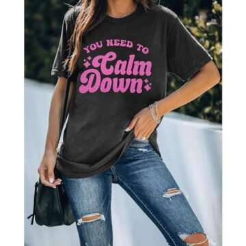 JINTING You Need to Calm Down T-Shirt Woman Country Concert Tops Music Lovers Tee LGBTQ Pride Gift Tops Dark Grey