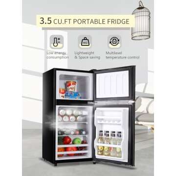 KRIB BLING 3.5 Cu.ft Retro Mini Fridge with Freezer, Compact Refrigerator for Home, Office, Dorm, or RV with Adjustable Mechanical Thermostat and 2-Door Design, Black