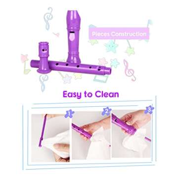 Mr.Power Soprano Recorder C Key 8 Hole German Fingering Clarinet ABS Music Flute Present for Beginner Graduation School Education Family (Purple)