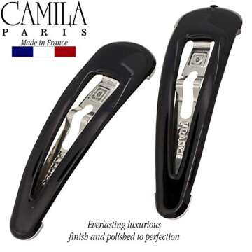 Camila Paris AD87/2 French Hair Barrettes Clips, Snap Hair Slides Clic Clac for Women, Styling Girls Side Slide-in Metal Snap Pin Hair Accessories for Women. Strong Hold, No Slip Grip, Made in France