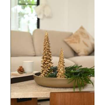 RM ROOMERS Resin Christmas Tree Figurines Clearance,2Pcs Small Gold Christmas Decorative Figurine Set, Indoor Tabletop Christmas Tree Statues for Holiday Desk Decor Centerpieces rnaments Gifts