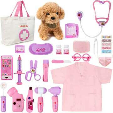 Meland Toy Doctor Kit for Girls - Pretend Play Doctor Set with Cute Dog Toy