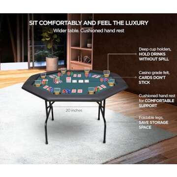 ZivPlay Poker Table Foldable Texas Holdem Poker Table Portable with Folding Legs for Card Game and Casino Gambling 8 Player Octagon