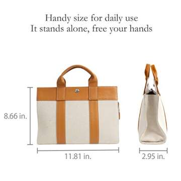 MALTA Genuine Leather and Canvas Mini Tote Bag for Women Light Slim Compact Brown