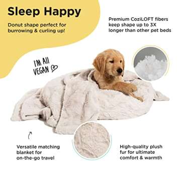 Best Friends by Sheri Bundle Set The Original Calming Lux Donut Cuddler Cat and Dog Bed + Pet Throw Blanket Oyster Small 23" x 23"