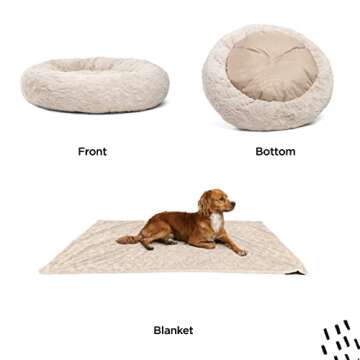 Best Friends by Sheri Bundle Set The Original Calming Lux Donut Cuddler Cat and Dog Bed + Pet Throw Blanket Oyster Small 23" x 23"