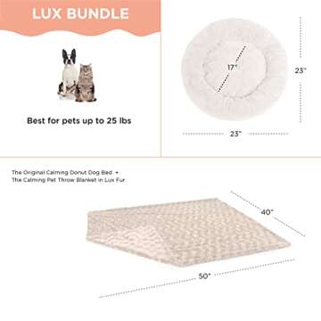 Best Friends by Sheri Bundle Set The Original Calming Lux Donut Cuddler Cat and Dog Bed + Pet Throw Blanket Oyster Small 23" x 23"