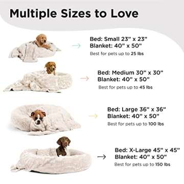 Best Friends by Sheri Bundle Set The Original Calming Lux Donut Cuddler Cat and Dog Bed + Pet Throw Blanket Oyster Small 23" x 23"