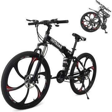 26 Inch Adult Folding Bikes/Mountain Bikes, 21 Speeds Mountain Bicycles with Full Suspension, Dual Disc Brake, High Carbon Steel Frame, Foldable Bike for Men/Women/Teen, Multiple Colors