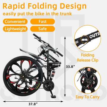 26 Inch Adult Folding Bikes/Mountain Bikes, 21 Speeds Mountain Bicycles with Full Suspension, Dual Disc Brake, High Carbon Steel Frame, Foldable Bike for Men/Women/Teen, Multiple Colors