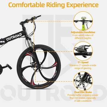 26 Inch Adult Folding Bikes/Mountain Bikes, 21 Speeds Mountain Bicycles with Full Suspension, Dual Disc Brake, High Carbon Steel Frame, Foldable Bike for Men/Women/Teen, Multiple Colors