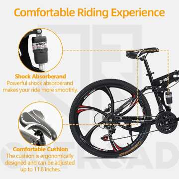 26 Inch Adult Folding Bikes/Mountain Bikes, 21 Speeds Mountain Bicycles with Full Suspension, Dual Disc Brake, High Carbon Steel Frame, Foldable Bike for Men/Women/Teen, Multiple Colors