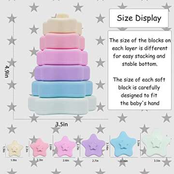 Promise Babe Stacking Toys, Silicone Stacking Rings Teething Toy with Star Shape, Soft Building Blocks, Montessori Early Educational Toy for 6 Month+ Boys & Girls 6Pcs