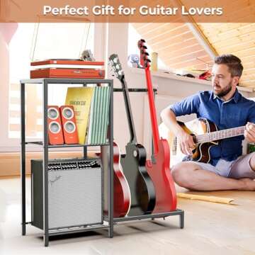 Yoimori Guitar Stand Guitar Rack Multiple Guitars Holder for Acoustic, Electric Guitar,Bass,3-Tier Storage Shelf for Guitar Amp Picks Accessories,Guitar Stands Floor Display for Music Studio