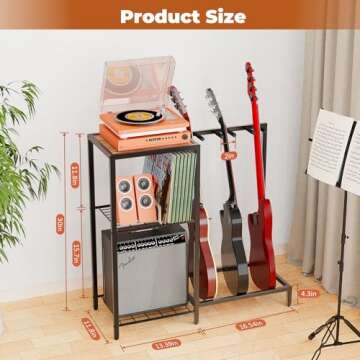 Yoimori Guitar Stand Guitar Rack Multiple Guitars Holder for Acoustic, Electric Guitar,Bass,3-Tier Storage Shelf for Guitar Amp Picks Accessories,Guitar Stands Floor Display for Music Studio