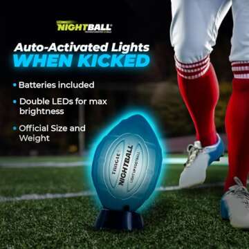 Nightball Light Up Football - Glow in The Dark Football Football - Glow Football for Kids 8-15 - Football Gift - Sports Gift Idea for Boys 8 9 10 11 12 13 14 15 - Gift Ready Box and Pump Included