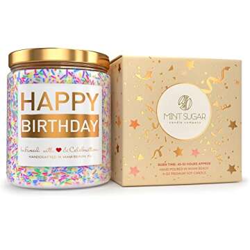 Happy Birthday Candle - Vanilla Birthday Cake Scent with Sprinkles Cute Birthday Gifts for Women Ideas, Made in USA, 9 oz - Cool Unique Bday Gift for Her, Best Friend, Men