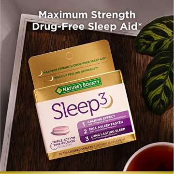 Nature's Bounty Sleep3 Melatonin 10mg, Maximum Strength 100% Drug Free Sleep Aid, Dietary Supplement